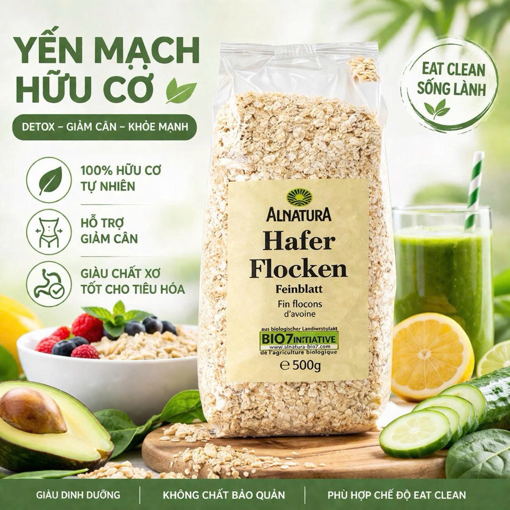 Yến Mạch Nguyên Chất Hafer Flocken – Yến Mạch Cán Vỡ Cán Dẹt Nhập Khẩu Đức, Giàu Chất Xơ