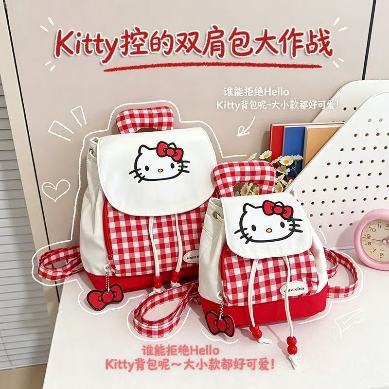 Di Động Dây Rút Nắp Kẻ Sọc Đỏ Mèo Preppy Phong Cách Ba Lô Ba Lô Ba Lô Hoạt Hình Túi Đi Học Nhỏ Ba Lô