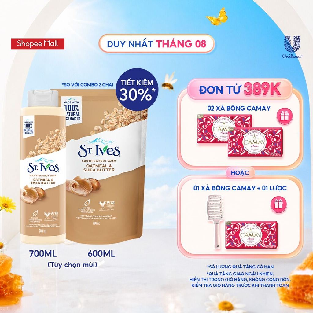 [Mua 1 tặng 1 Túi Refill 600ml] SỮA TẮM ST.IVES 700ml (Tùy chọn Bơ Yến Mạch/ Cam chanh/ Muối biển)