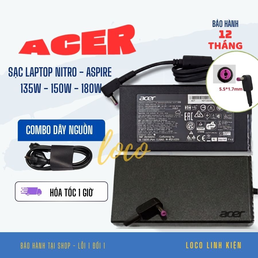 Sạc Laptop ACER gaming 135W 180W 230W cho Laptop Acer Nitro 5 Aspire 7 V15 Gateway One, Acer Predato