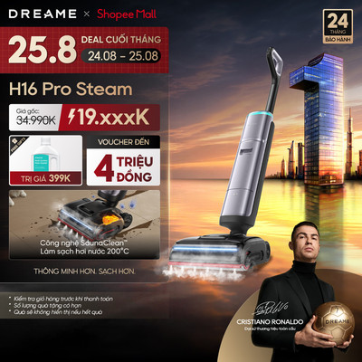 Dreame H16 Pro Steam Máy hút bụi lau sàn không dây | Lau sàn hơi nước 200℃ | Công nghệ AI cánh tay kép | BH 24 tháng