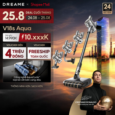 Dreame V18s Aqua Máy hút bụi cầm tay không dây | Tích hợp cuộn lăn ướt | Hút & chải lông thú cưng | BH 24 tháng