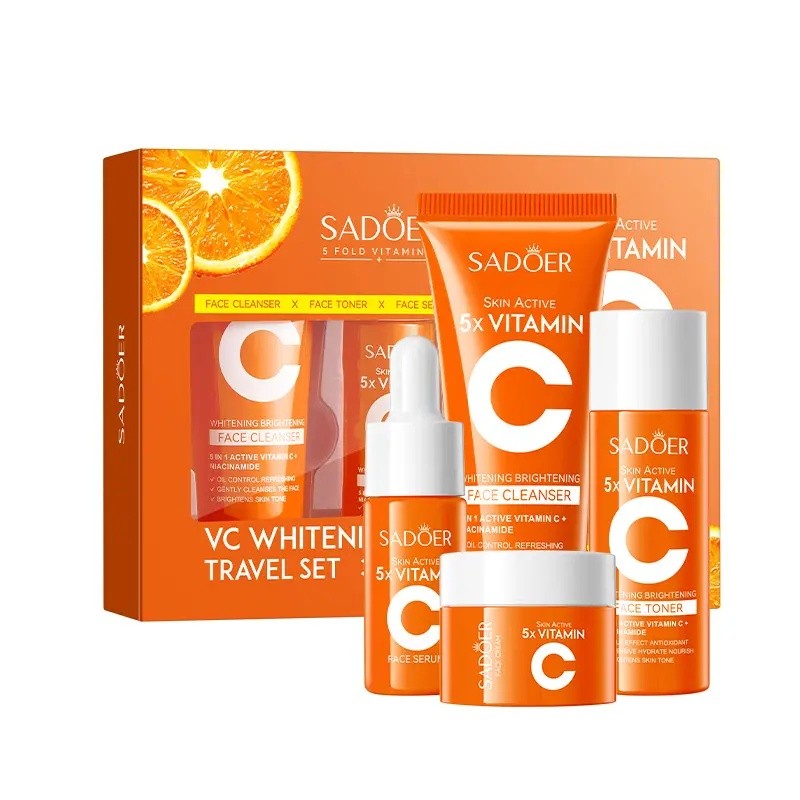 5 Pcs Vitamin C Skincare Set Brightening Moisturizing with Brightening Face Wash Compact Portable Tr