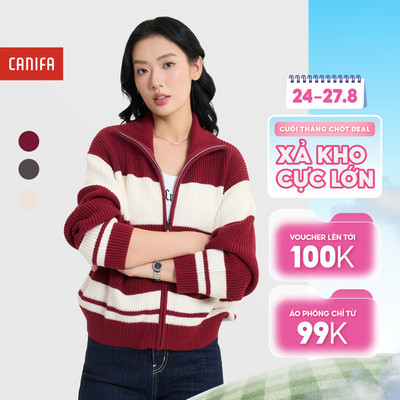 Áo khoác len nữ dài tay họa tiết kẻ phối màu CANIFA 6OT25C003