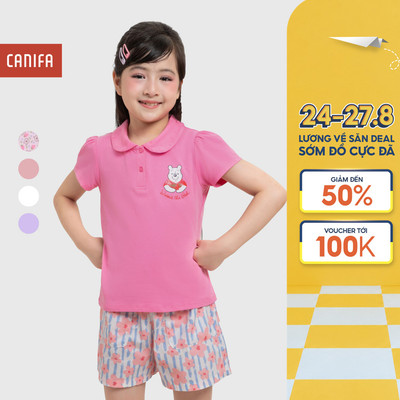 Áo polo bé gái CANIFA ngắn tay cổ sen in hình 1TP26S005