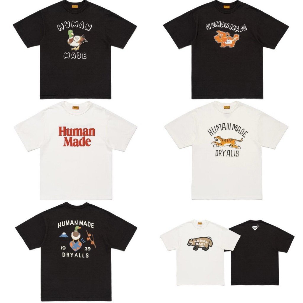 J0LY Japanese Style human Retro cute cartoon print HM Short sleeves T Unisex couple's summer bamboo 
