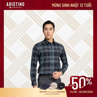 Áo Sơ mi kẻ xanh dài tay Nam ARISTINO dáng ôm SlimFit ALS0480Z