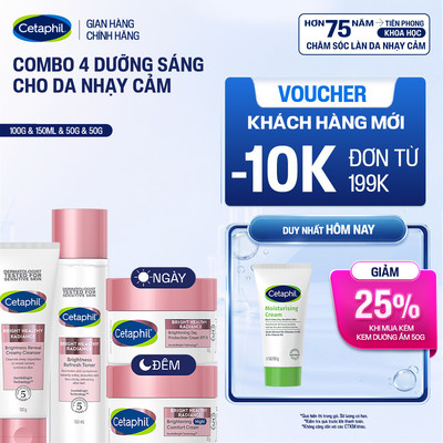 Trọn bộ 4 sản phẩm dưỡng sáng da cho da nhạy cảm Cetaphil Bright Healthy Radiance