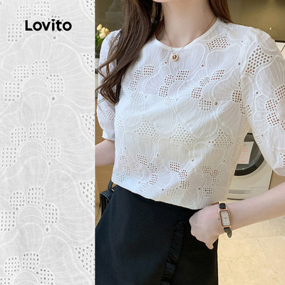 Lovito thanh lịch Áo kiểu thông thường Dây chuyền thêu cấu trúc giải trí Xuân / Hè Áo trắng dành cho nữ L135ED413