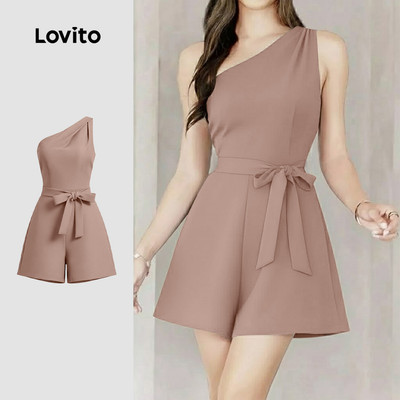 Lovito thanh lịch Jumpsuit phong cách lệch vai cột dây mùa xuân/hè màu kaki cho nữ L171ED252