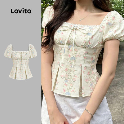 Lovito Áo sơ mi nữ phong cách thường ngày mẫu áo mùa xuân/hè L191AD010