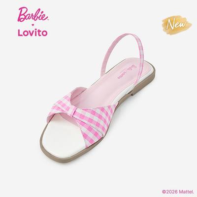 (New Arrival) Barbie™ X Lovito Dép Xăng Đan Đế Bằng Màu Hồng Da Pu Phong Cách Hàn Quốc Dành Cho Nữ LBL5AD039