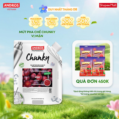 Mứt Trái Cây Pha Chế Mận - Có miếng trái cây thật - Nguyên liệu pha chế - ANDROS CHUNKY - 1kg