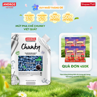 Mứt Trái Cây Pha Chế Việt Quất - Có miếng trái cây thật - Nguyên liệu pha chế - ANDROS CHUNKY - 1kg