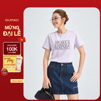 Áo Thun Nữ Gmorning - GUMAC Form Regular Cổ Tròn Tay Ngắn In Chữ Basic Phù Hợp Mặc Hằng Ngày YATG06069