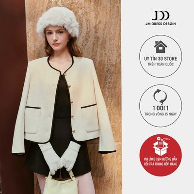 Áo Dạ Suông Cổ Tròn 2 Túi Ốp 5C10.2512. Áo Khoác Dạ Nữ Dáng Ngắn Thanh Lịch Thu Đông. Áo Dạ Nữ Thiết Kế JM Dress Design