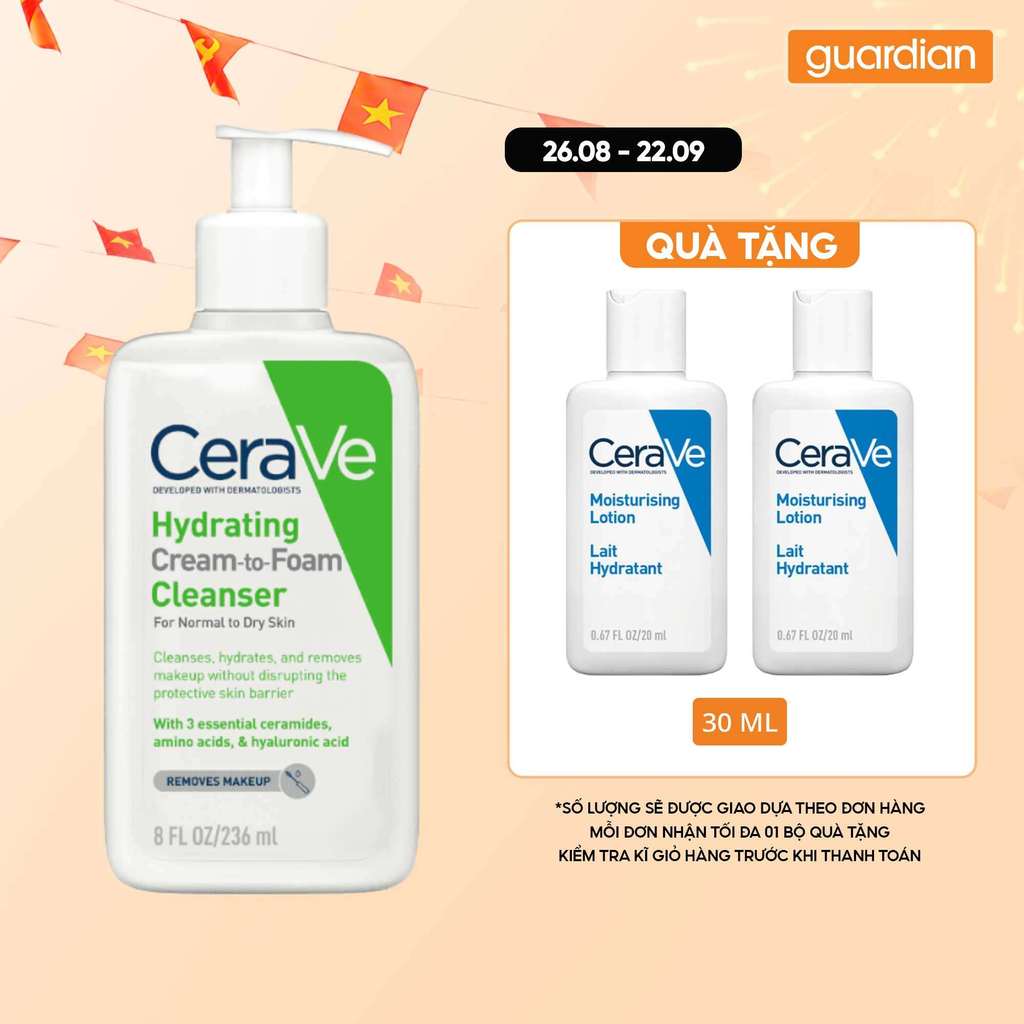 Sữa Rửa Mặt Dạng Kem Tạo Bọt CeraVe Hydrating To Foam 236Ml | Guardian Việt Nam