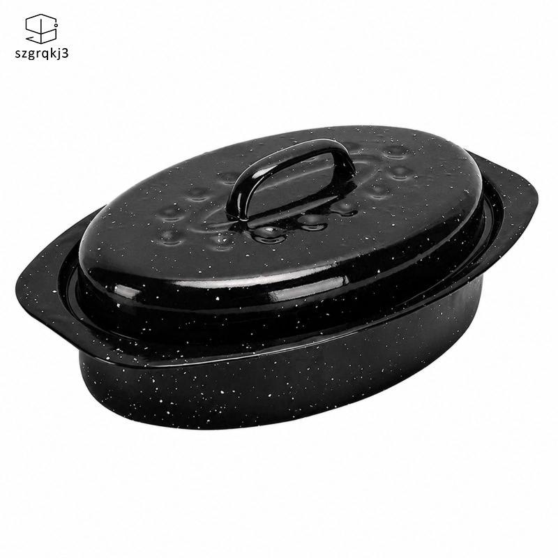 Speckled Black Men Roaster Lided Cast-Iron Men Roaster Cast-Iron Baking Dish có nắp Phân phối nhiệt 