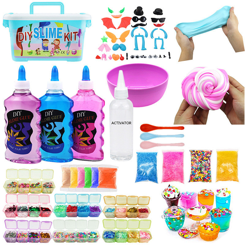 Bộ dụng cụ làm slime tự làm, bộ slime pha lê đất sét màu, bộ khuôn và keo làm slime, đồ chơi giáo dụ
