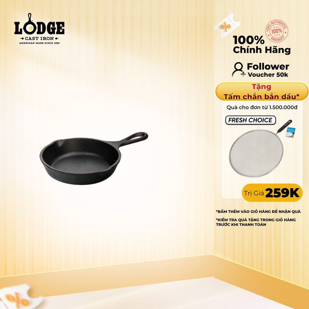 Chảo gang Lodge sản xuất tại Mỹ nhiều kích thước sử dụng trên mọi loại bếp 12.7cm