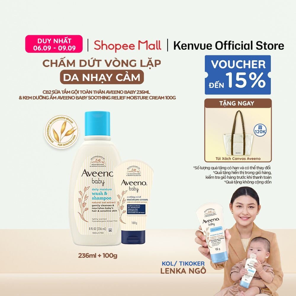 Bộ Sữa Tắm Gội & Kem Dưỡng Ẩm Bé Da Nhạy Cảm Aveeno Baby Soothing Relief Moisture Cream (cream 100g+