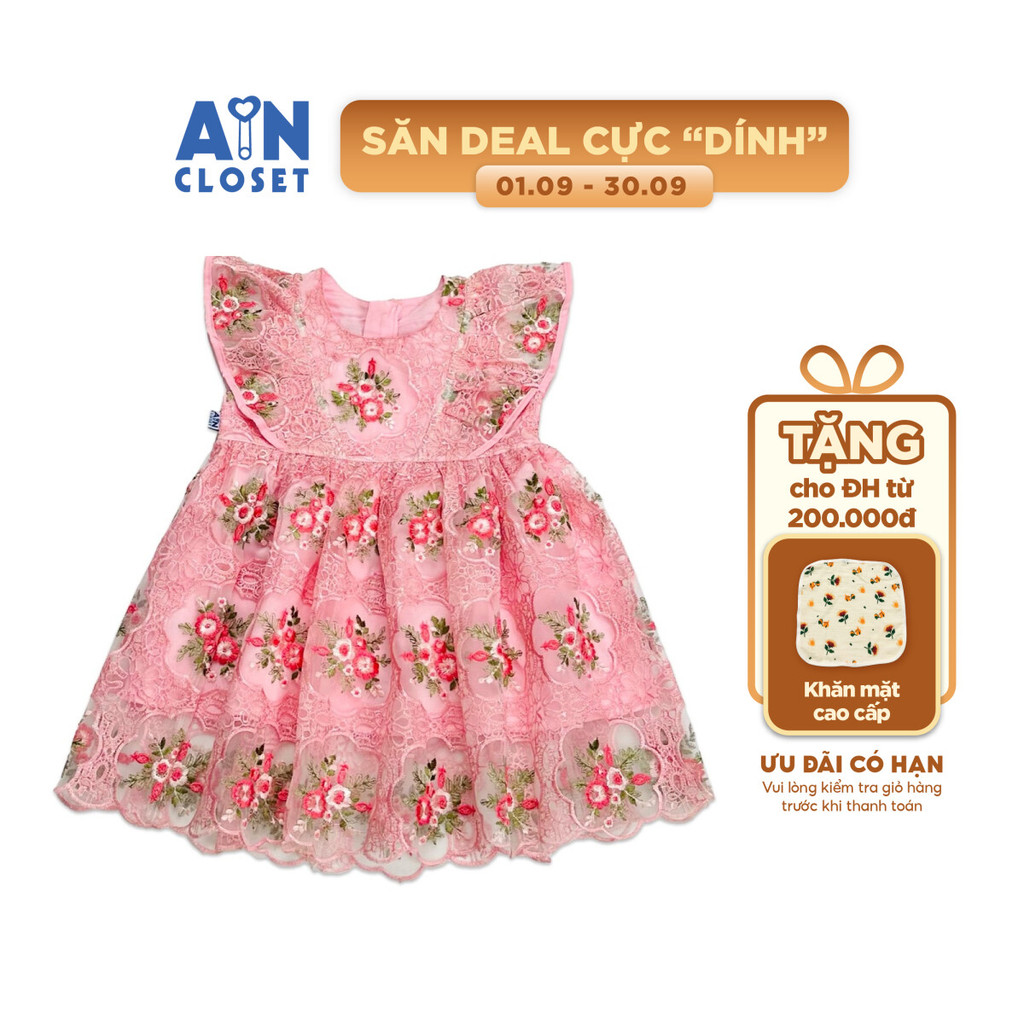 Đầm bé gái họa tiết Ren Hoa hồng voan - AICDBGOBFOUB - AIN Closet