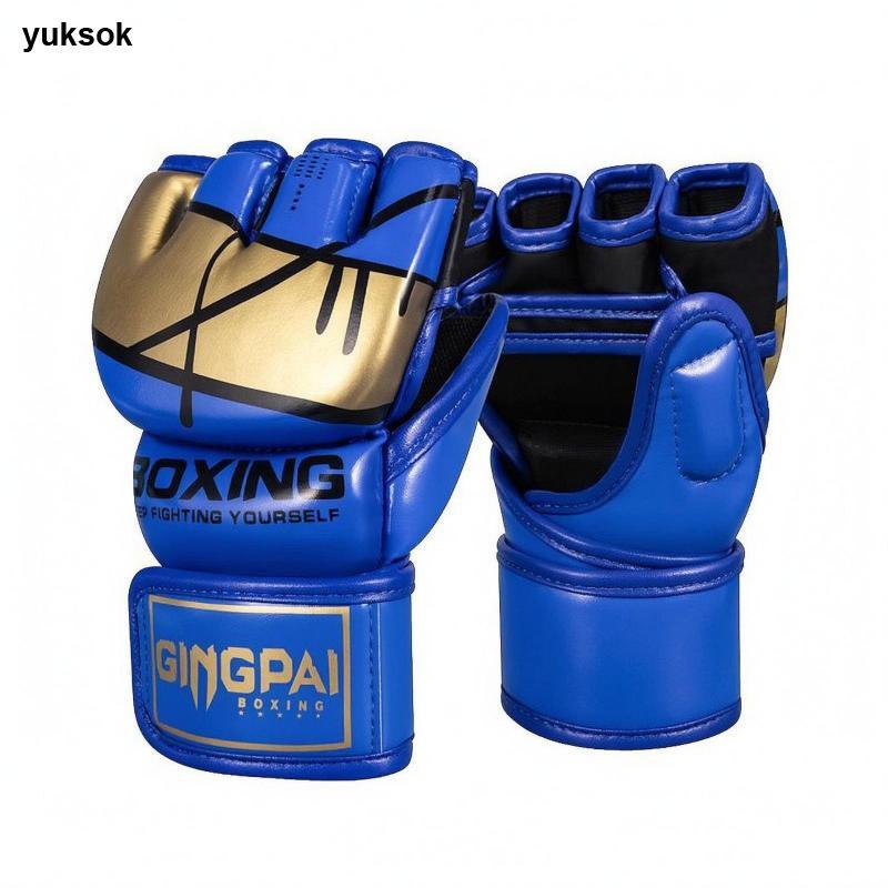 Găng tay Mma không ngón Găng tay MMA da PU Móc và vòng Đen Vàng M
