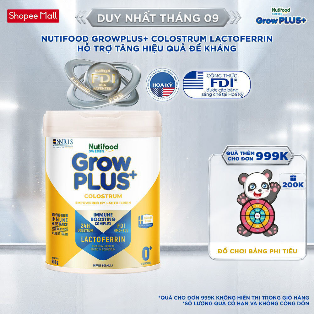Sữa bột Nutifood Sweden GrowPLUS+ Colostrum Lactoferrin 0+ 800g