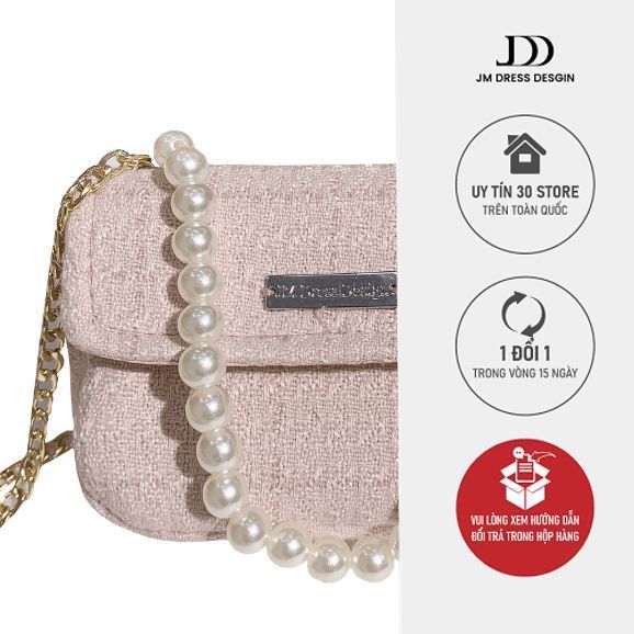 Túi Xách Nữ Tweed Đính Ngọc Trai Thanh Lịch Mini Bag JM QT2308.2310TW. Túi Dự Tiệc, Đi Chơi Sang Chả
