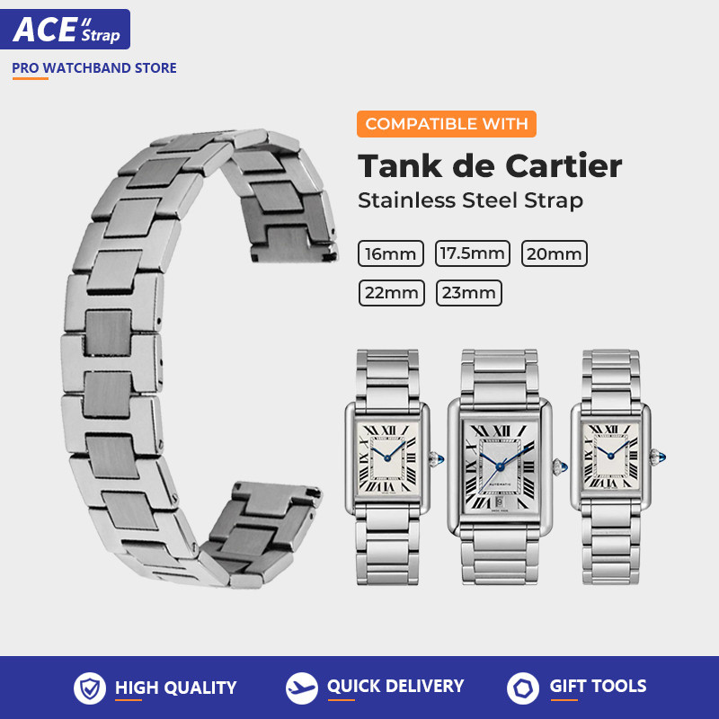 Tương thích với CARTIER Tank London Tank Must Clé de Cartier Solo Dây đeo đồng hồ bằng thép không gỉ