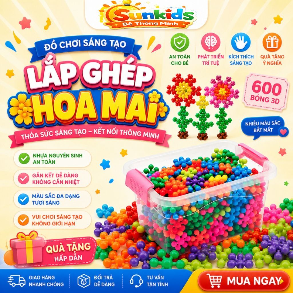 [Phân loại combo 600/300/200/100] Bộ lắp ghép 3d hình hoa mai cho bé thoả sức sáng tạo Sunkids