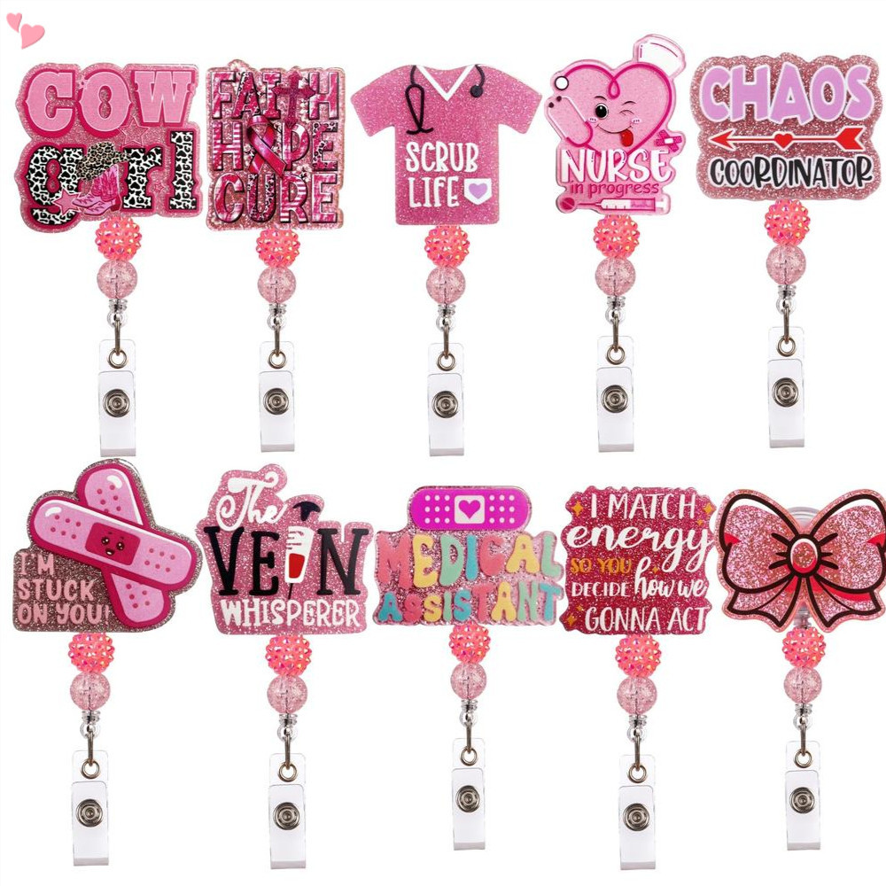 Acrylic Nurse Badge Holder DIY Nurse Badge Reels Retractable with Alligator Clip Diamond ID Badge Cl