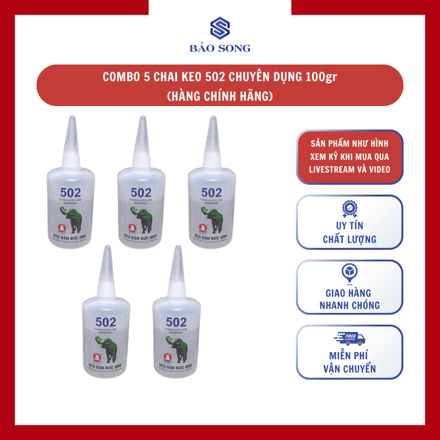 [GIÁ SỈ] Combo 5 chai keo 502 chuyên dụng 100gr, keo dán sắt chai to, keo con voi chính hãng, có bán