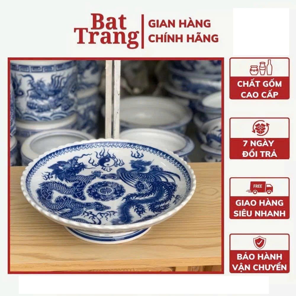 Mâm bồng, đĩa vẽ rồng phượng, mâm bồng bàn thờ đựng hoa quả, Mâm ngũ quả, Đĩa đựng trái cây  Gốm sứ 