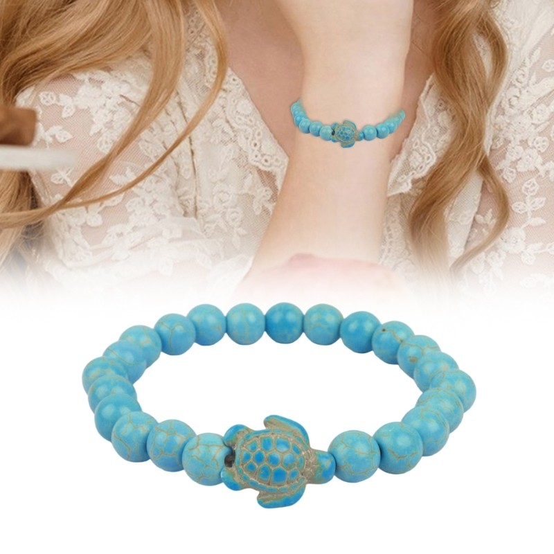 Ocean Turtles Beaded Bracelet Turquoise and Rose Quartz Gemstones Designs
