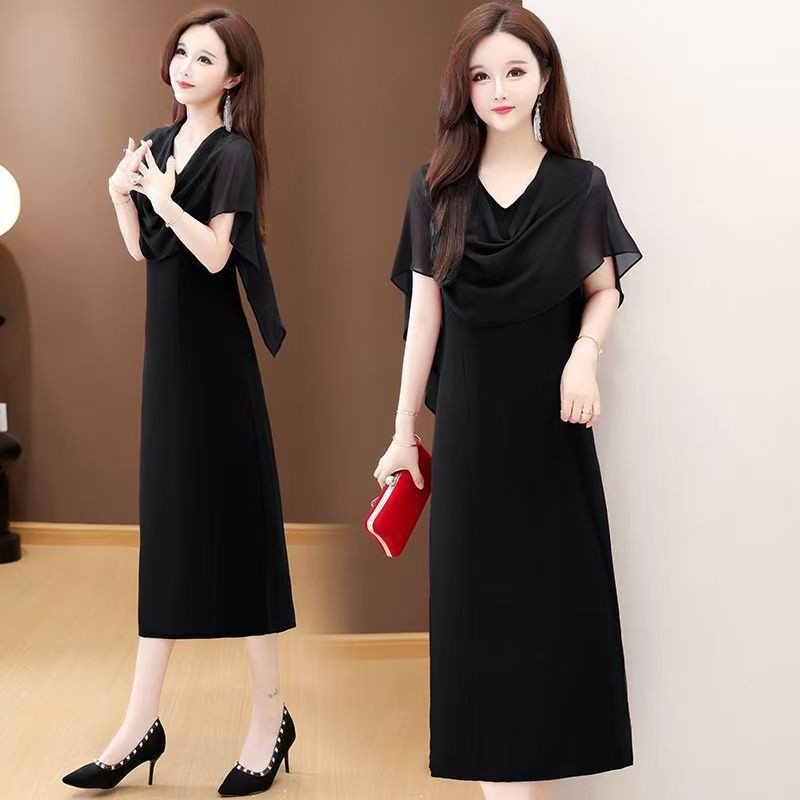 Đầm đen thanh lịch size M-3XL, cổ chữ V ôm body giúp giảm tuổi