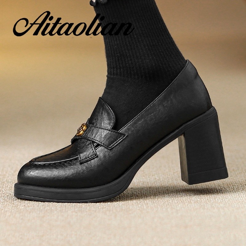 (Size 34-40) Da Thật Chính Hãng 7.5cm Brogue Khắc Giày Nữ Giày Đế Bằng Nữ Da Phong Cách Anh Giày Nữ 
