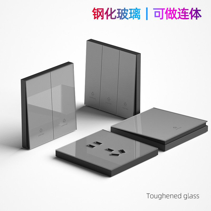 Công Tắc Ổ Cắm Loại 86 Kính Cường Lực Màu Xám Tường Che Khuyết Điểm Hộ Gia Đình Điều Khiển Kép 16A Đ