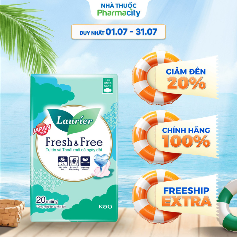 Băng vệ sinh Laurier mỏng cánh Fresh & Free (Gói 20 miếng)