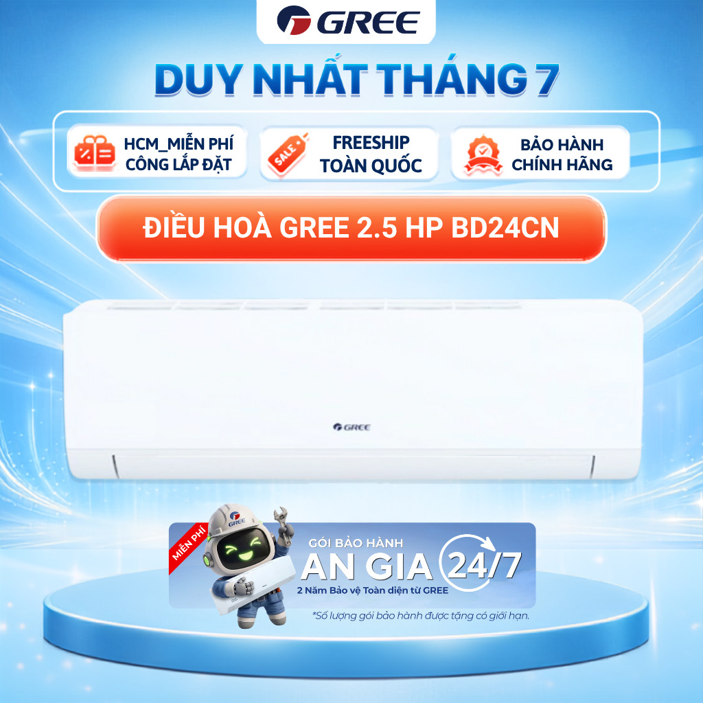 [FreeShip + Lắp HCM 0Đ] Máy Lạnh/ Điều Hòa Gree 1 Chiều 2.5HP BD24CN (Black Diamond) | Bảo Hành Chín