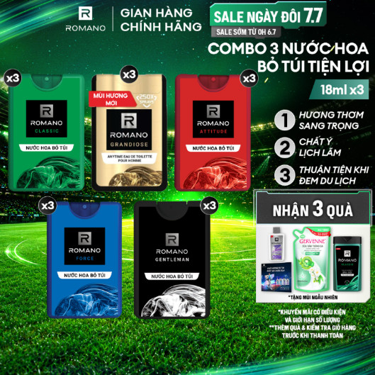 Combo 3 Nước hoa nam bỏ túi Romano 18ml /chai