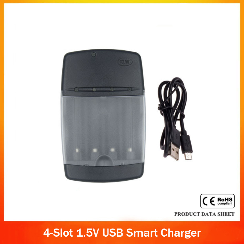 Intelligent LED Indicator 4-Slot 1.5V USB AA/AAA Alkaline Rechargeable Battery Smart Charger