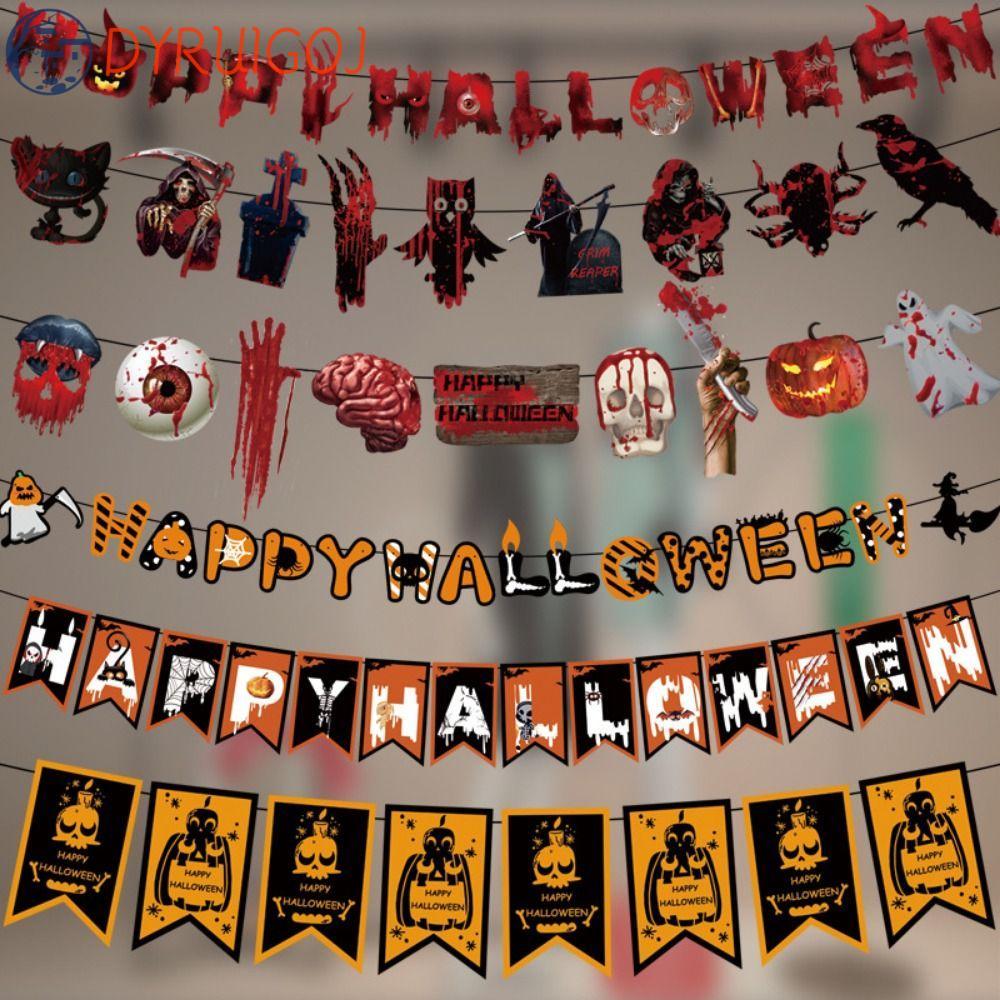 DYRUIDOJ Halloween Skull Pulling Flag, Papper Eye / Ghost / Blood Halloween Treo Cờ, Đáng Sợ Đẫm Máu