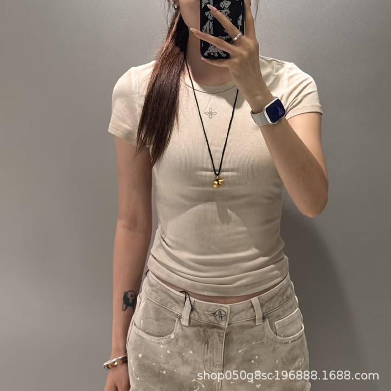 Storm-Faded Silk Movement Tee（Hand-dyed）Slightly cinched waist basic style T Women's Summer T-shirt