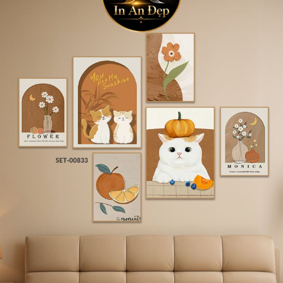 Set 6 Tranh Dán Tường, Mẫu Dễ Thương, Trang Trí Phòng Ngủ, Phòng Bé, Spa, Livestream - Behome Decor