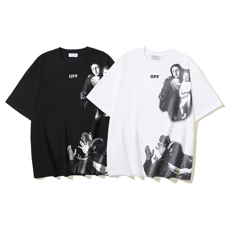 RFFD Off-Wh*** Mary Jesus Angel Religious Virgin Mary Printed Short Sleeve T T-shirt for Men and Wom