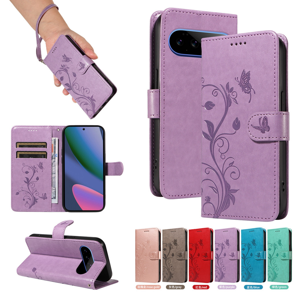 Ví da Flip Case cho Google Pixel 7 7A 8 8A 9 9A 10 10A 11 Pro XL | Thiết kế dập nổi hoa có ngăn đựng