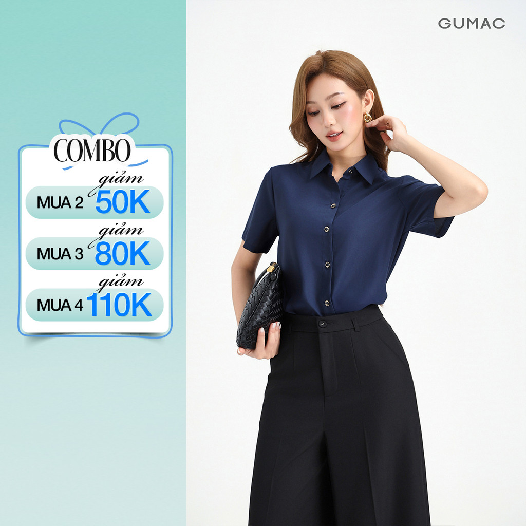 Áo Sơ Mi Nữ GUMAC Áo Kiểu Công Sở Tay Ngắn Trơn Basic Chất Lụa Mango Mềm Mịn Cao Cấp BAE00002