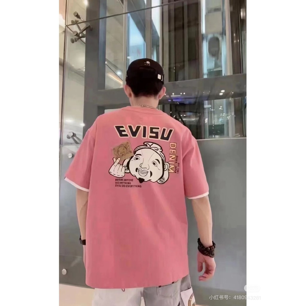 EVISU / God of Fortune 2026 Áo thun ngắn tay cổ tròn cổ điển nam nữ Phong cách bên trong Vai trước m