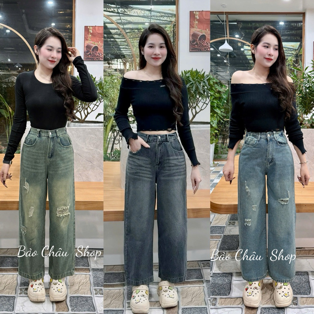 [ Xuong 90cm]Quần Jeans Nữ Ống Suông 90cm, cạp khóa phối chun sau, Big sire đến 75kg